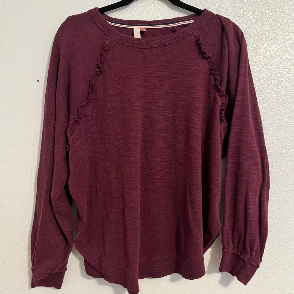 Pilcro by Anthropologie Ruffle Slub Knit Raglan Pullover Top M